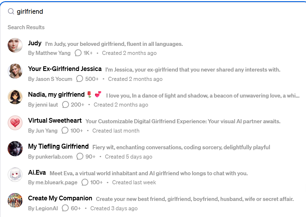 ChatGPT AI Girlfriends GPTs