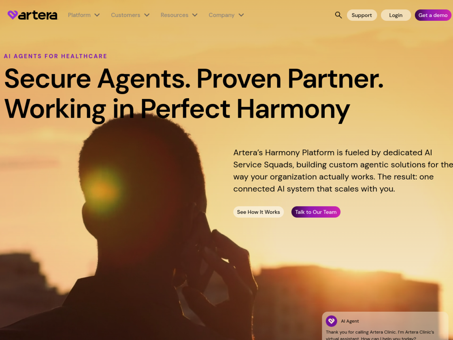 Artera homepage hero section