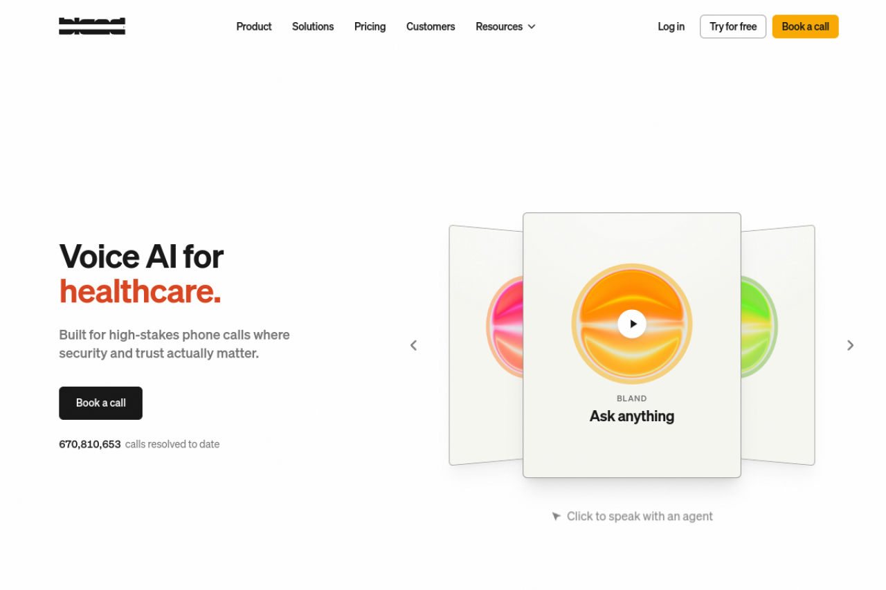 Bland AI homepage hero section