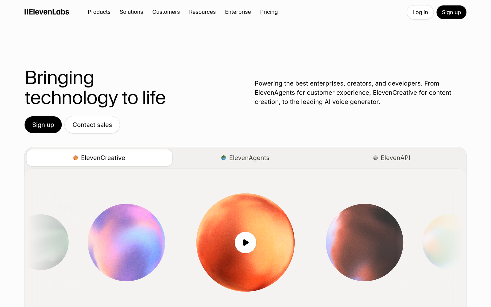 ElevenLabs homepage hero section