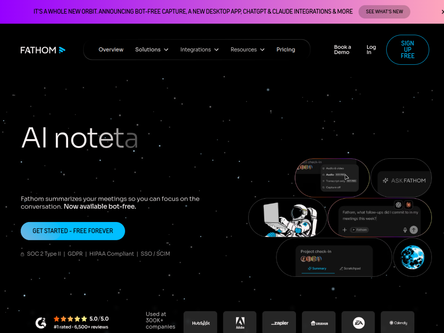 Fathom homepage hero section