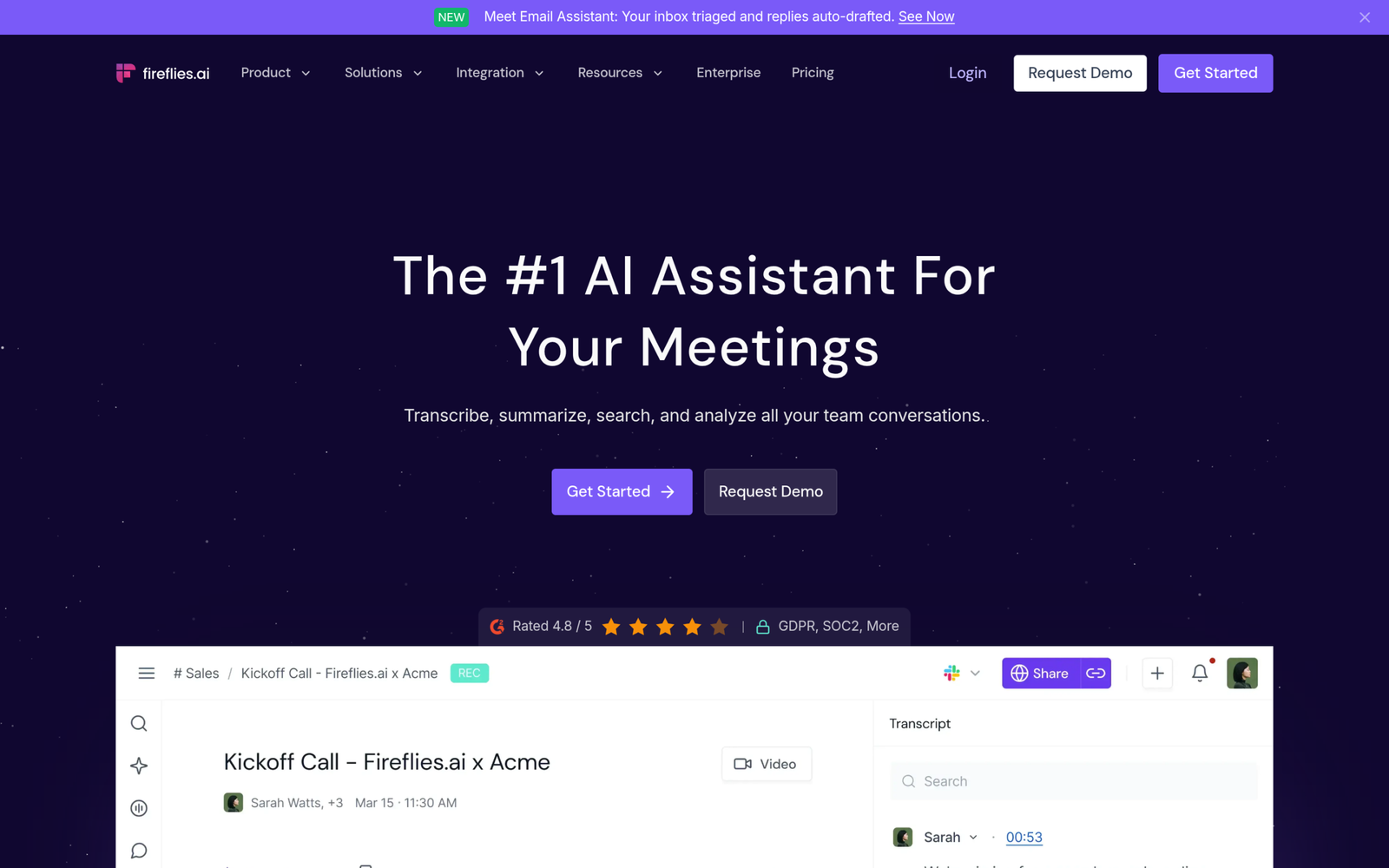 Fireflies.ai homepage hero section