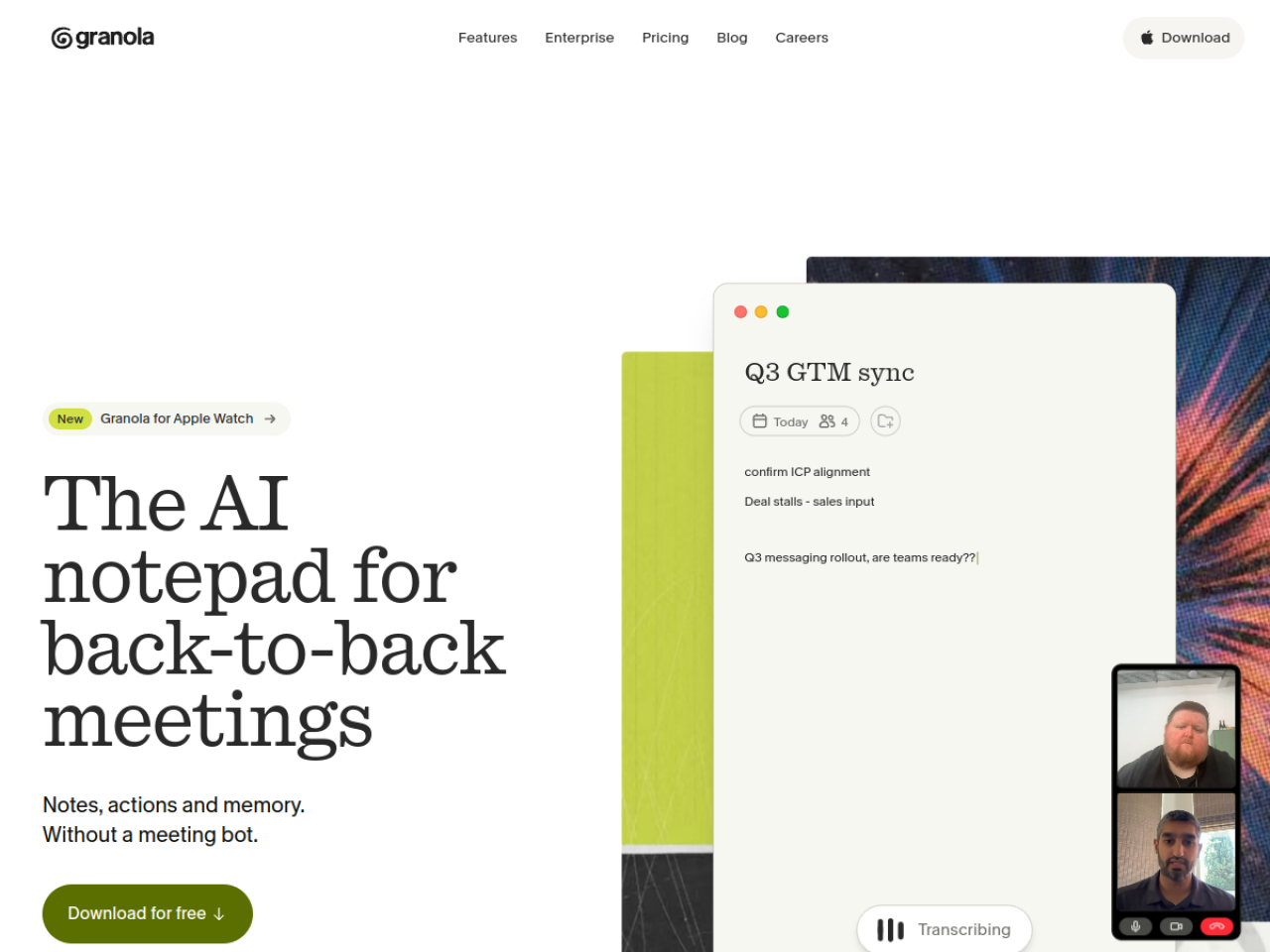 Granola homepage hero section