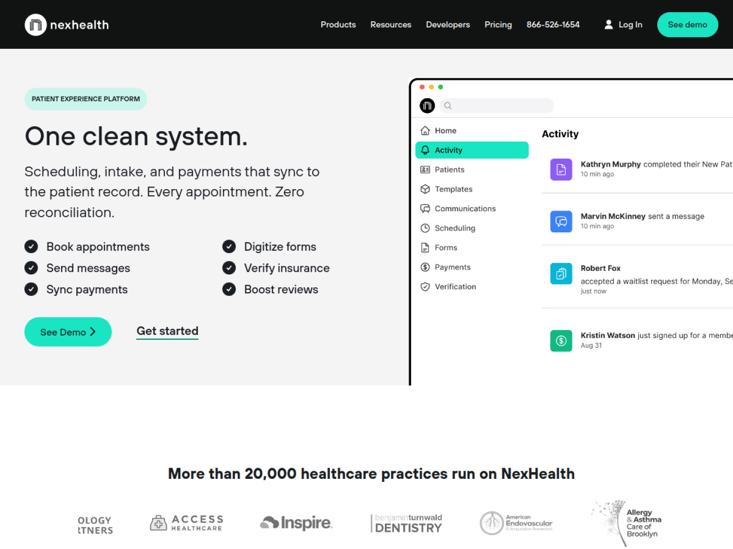 NexHealth homepage hero section