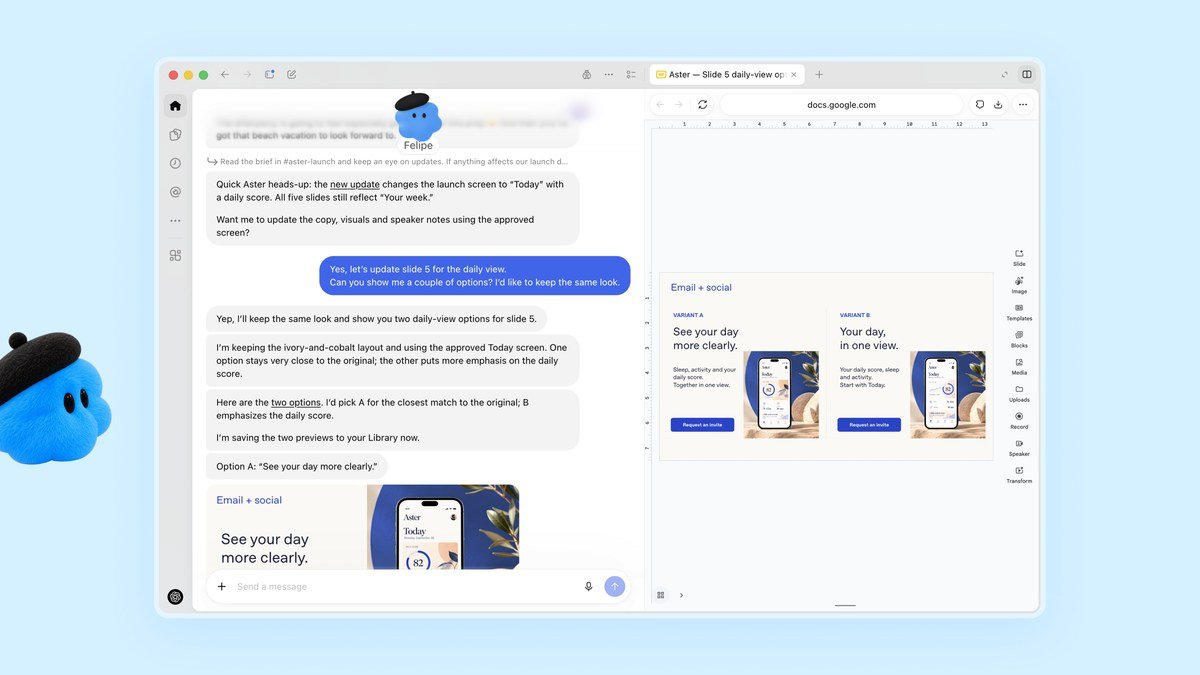 OpenAI Dots agent Felipe updating presentation slides in the ChatGPT interface