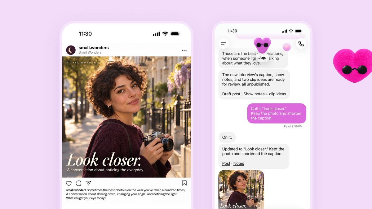 OpenAI Dots agent Jojo helping a creator prepare an interview post on a phone