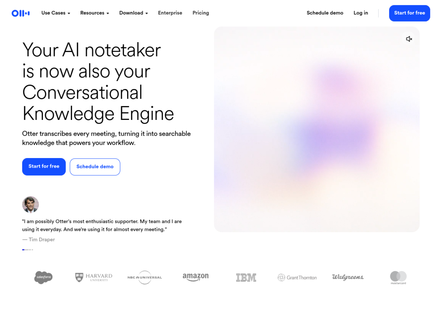 Otter.ai homepage hero section