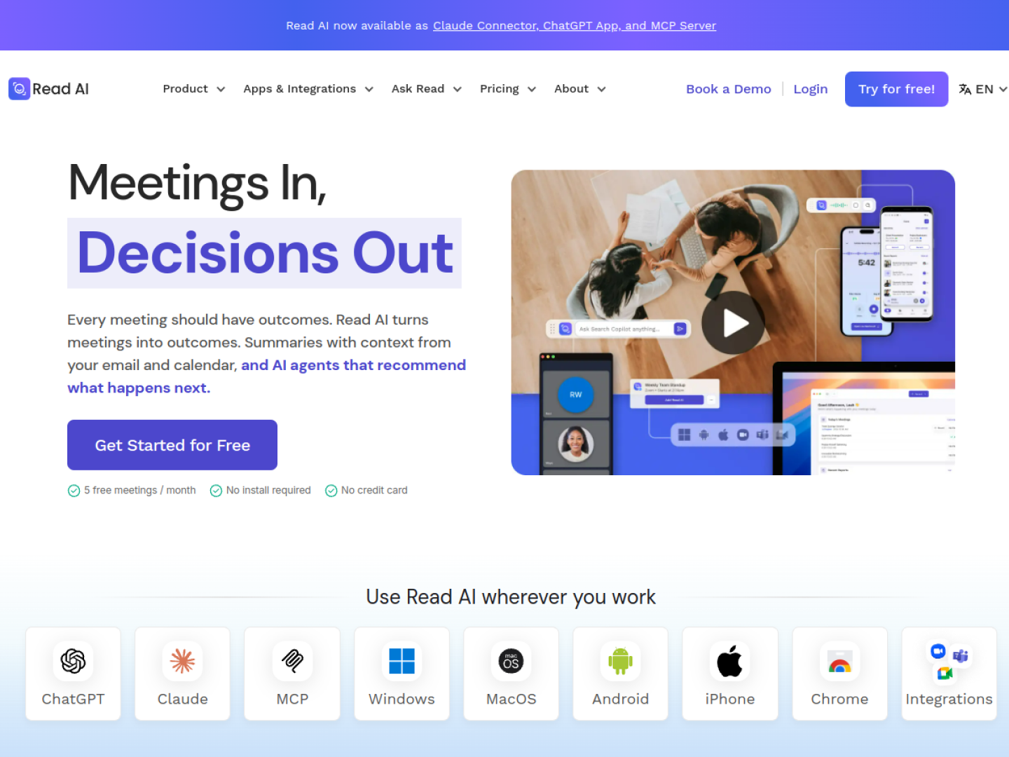 Read AI homepage hero section