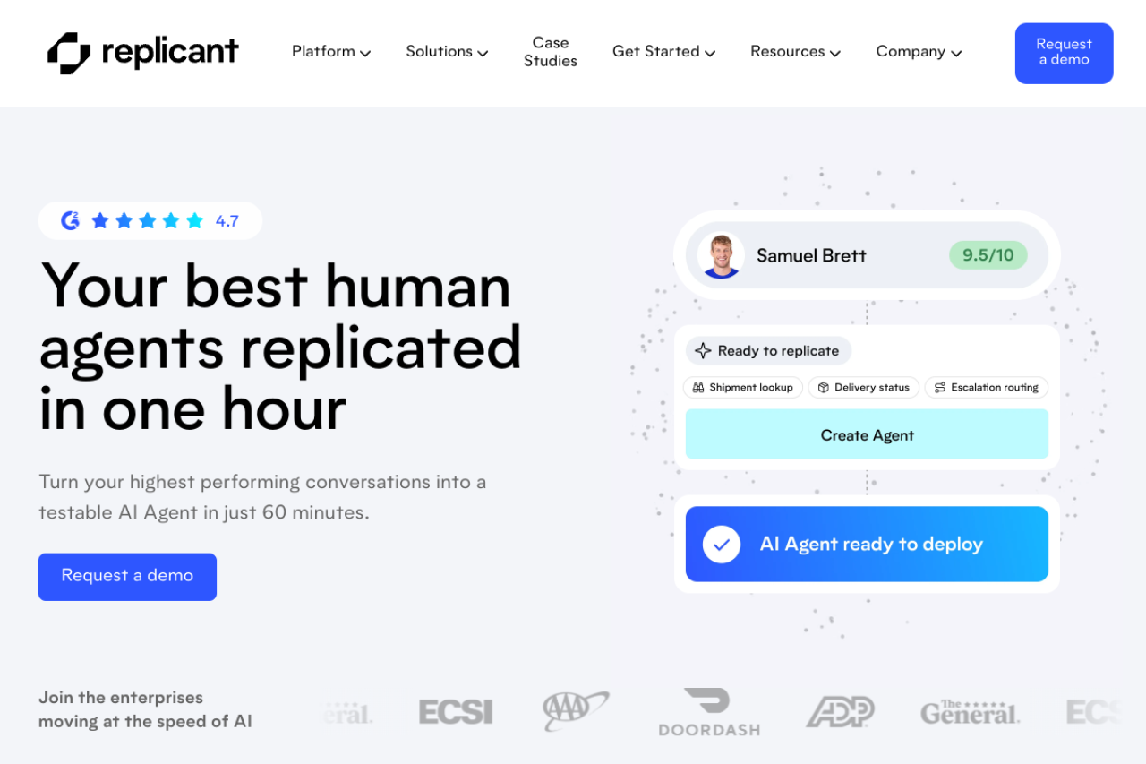 Replicant homepage hero section
