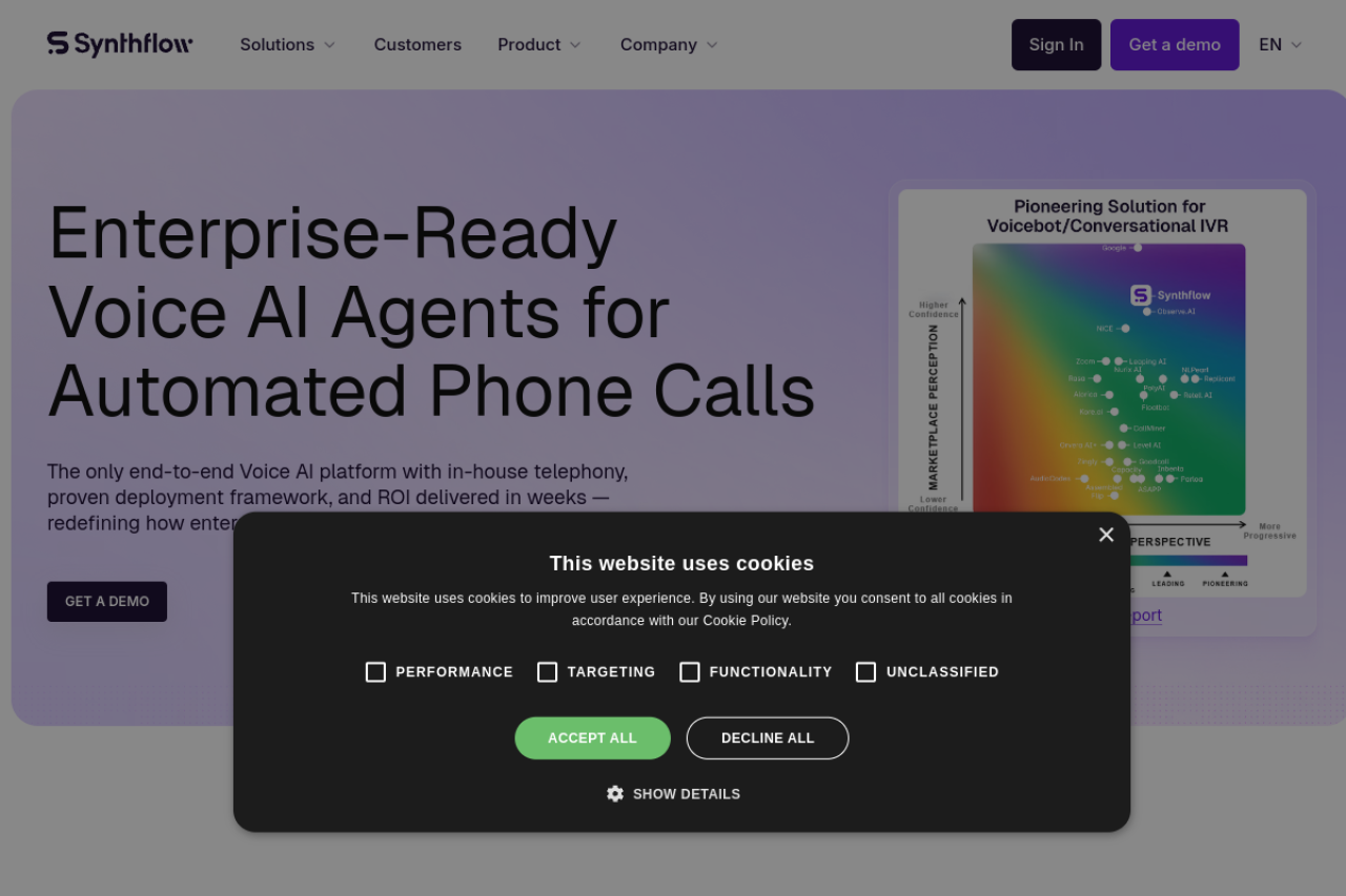 Synthflow AI homepage hero section