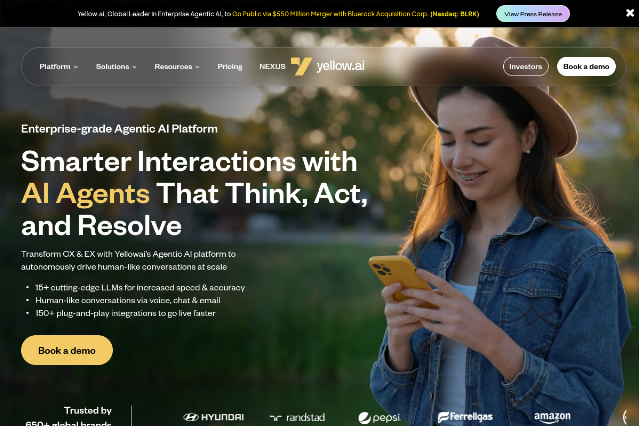 Yellow.ai homepage hero section