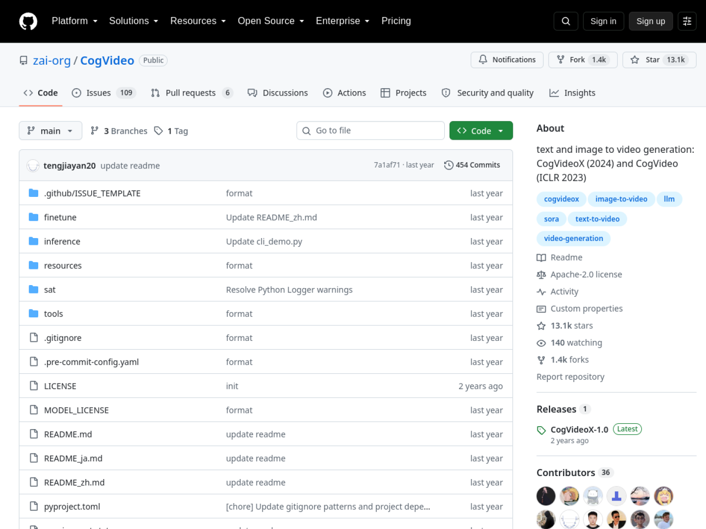 CogVideoX GitHub repository page