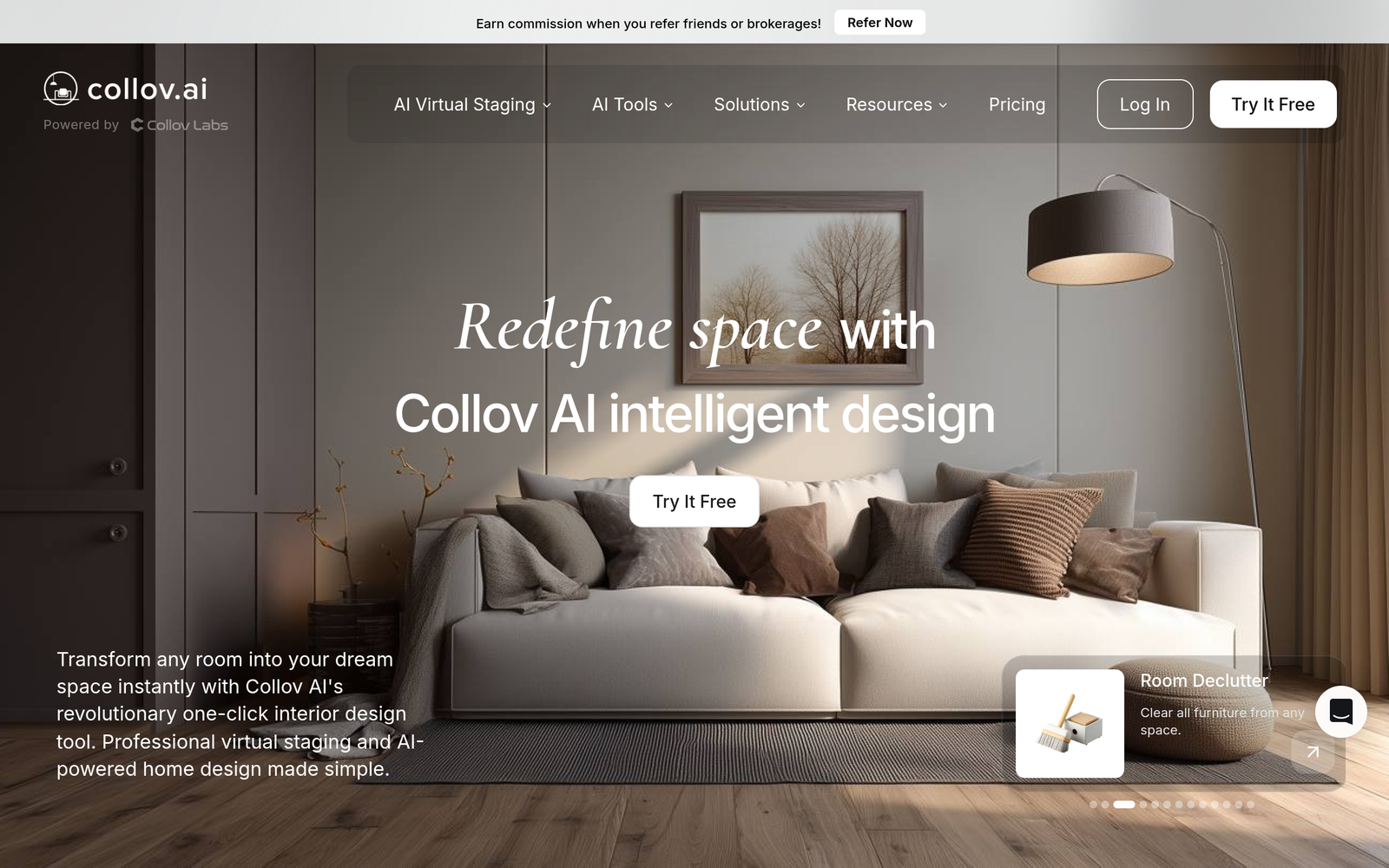 Collov AI homepage showing its intelligent interior design tool