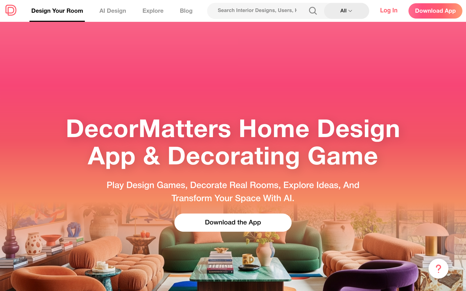 DecorMatters homepage showing its home design app