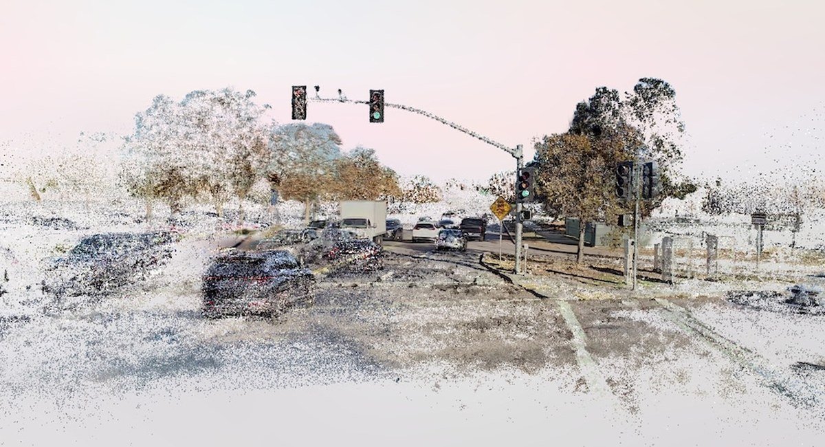 Third Dimension AI's AI-generated 3D reconstruction of a real street intersection used for autonomous driving simulation