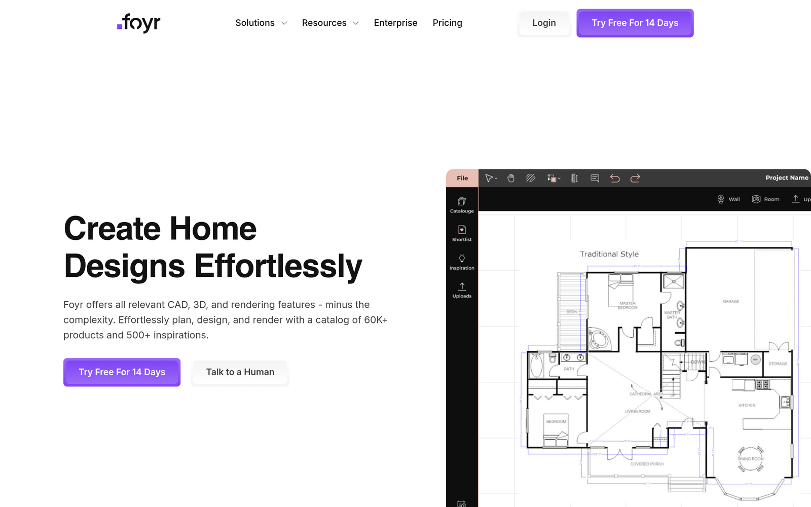 Foyr Neo homepage showing its floor plan design software