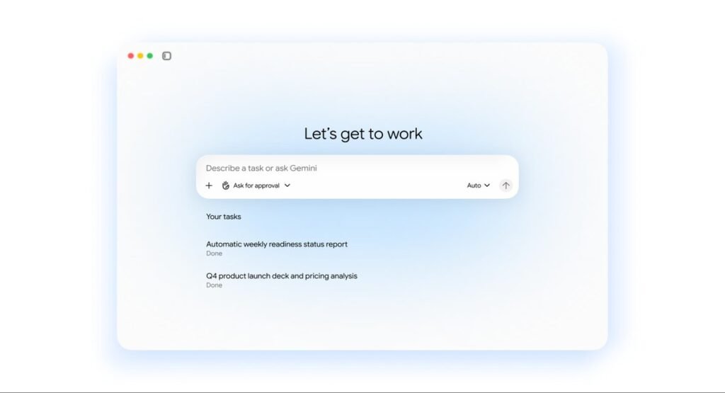 Google's official graphic showing the Gemini agent prompt interface for work tasks