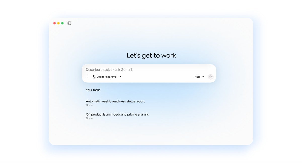 Google's official graphic showing the Gemini agent prompt interface for work tasks