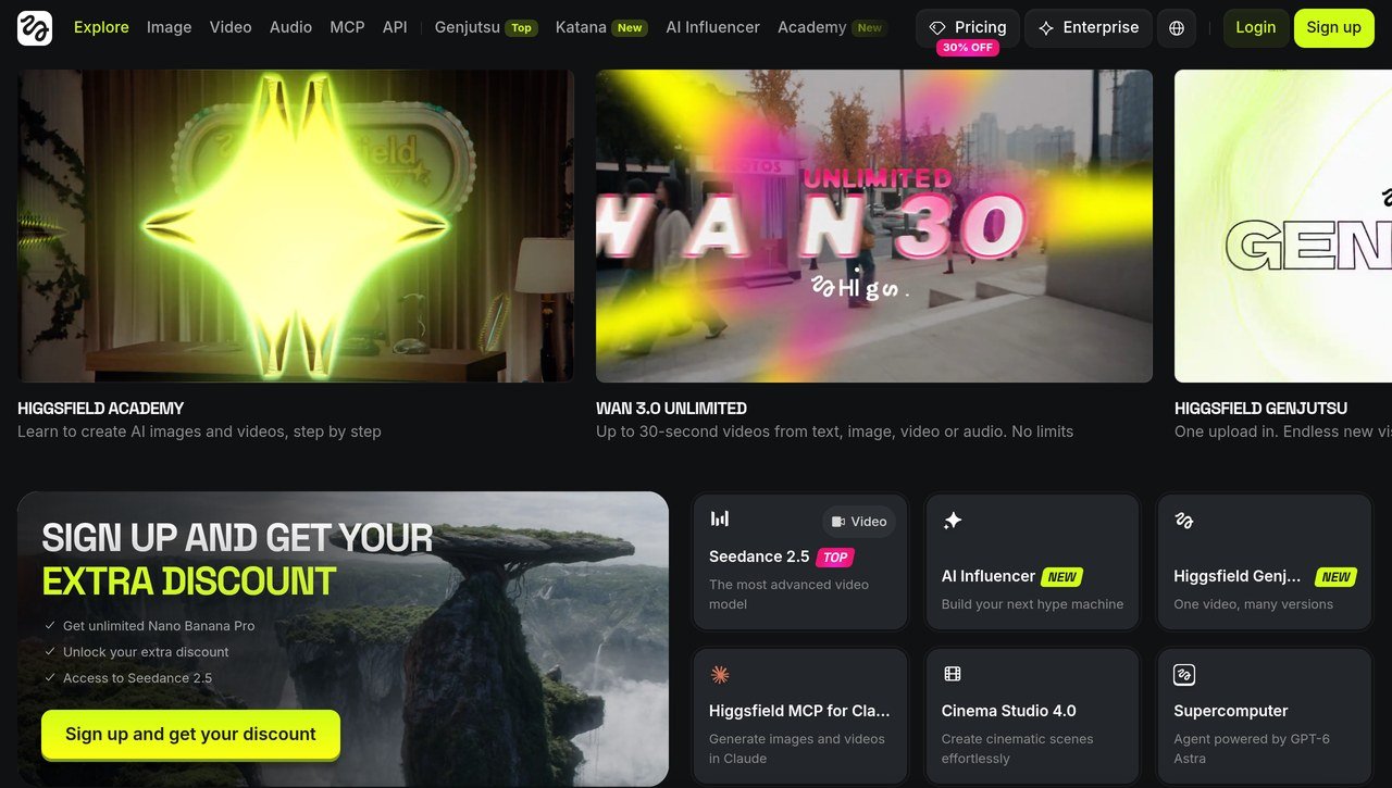 Higgsfield homepage screenshot