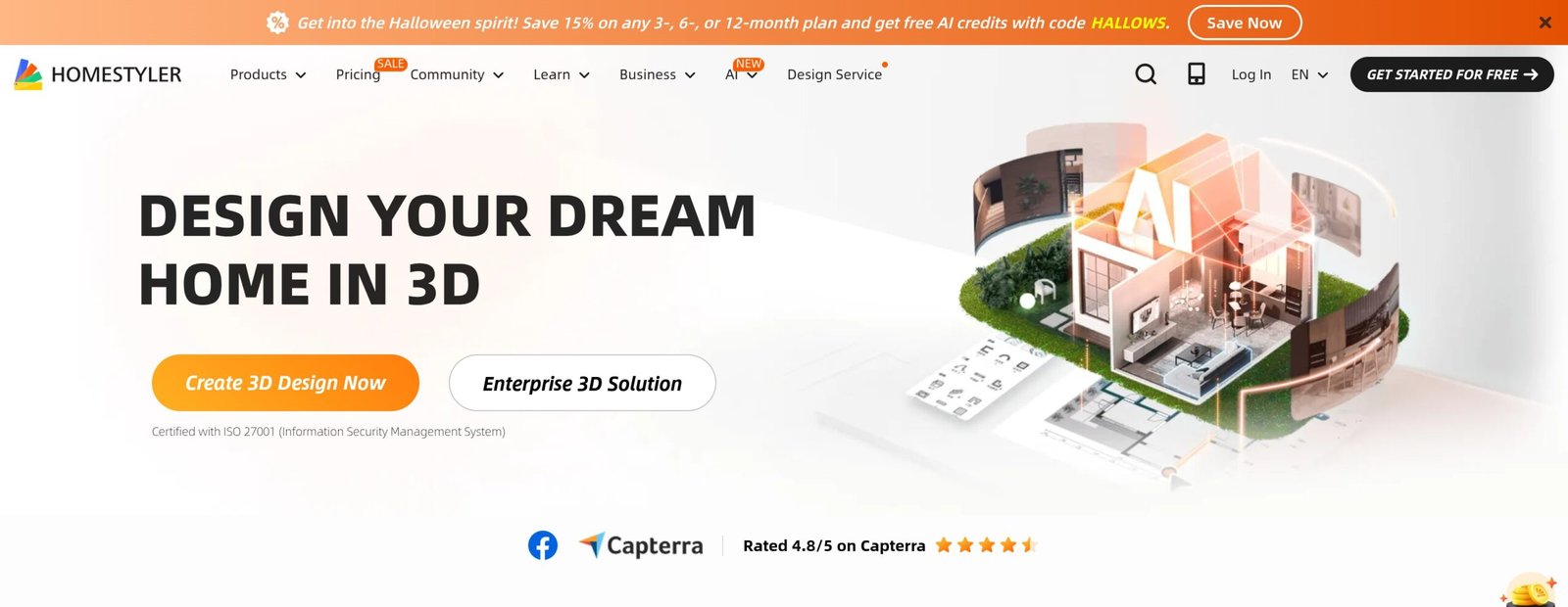 Homestyler homepage showing its 3D home design tool