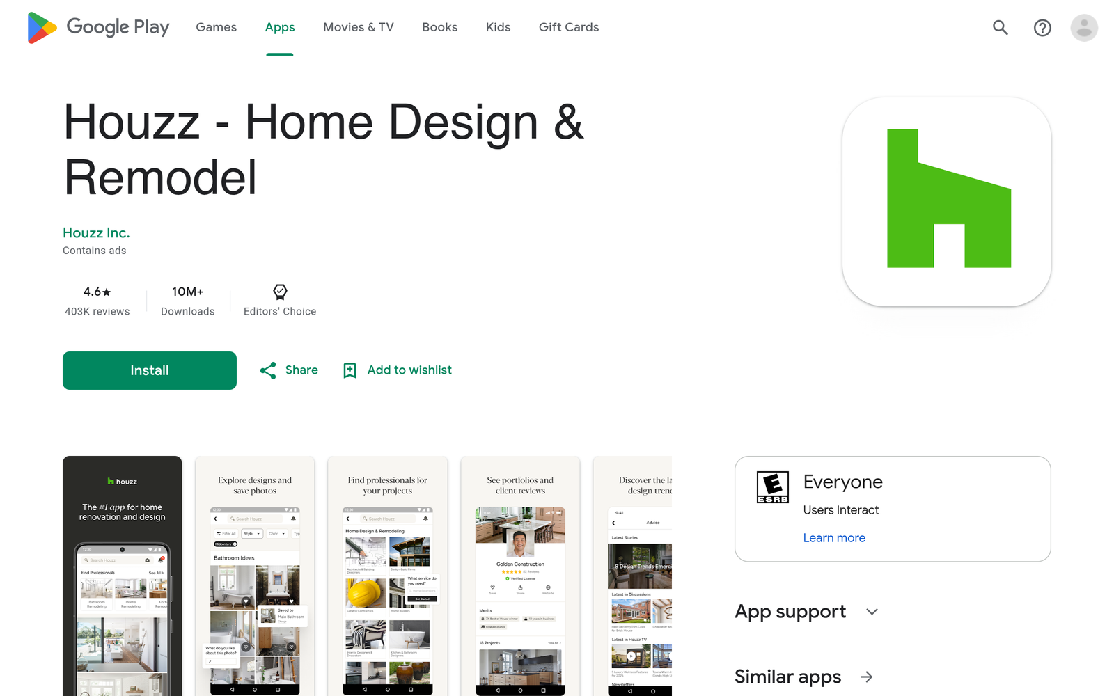 Houzz homepage showing its home design platform