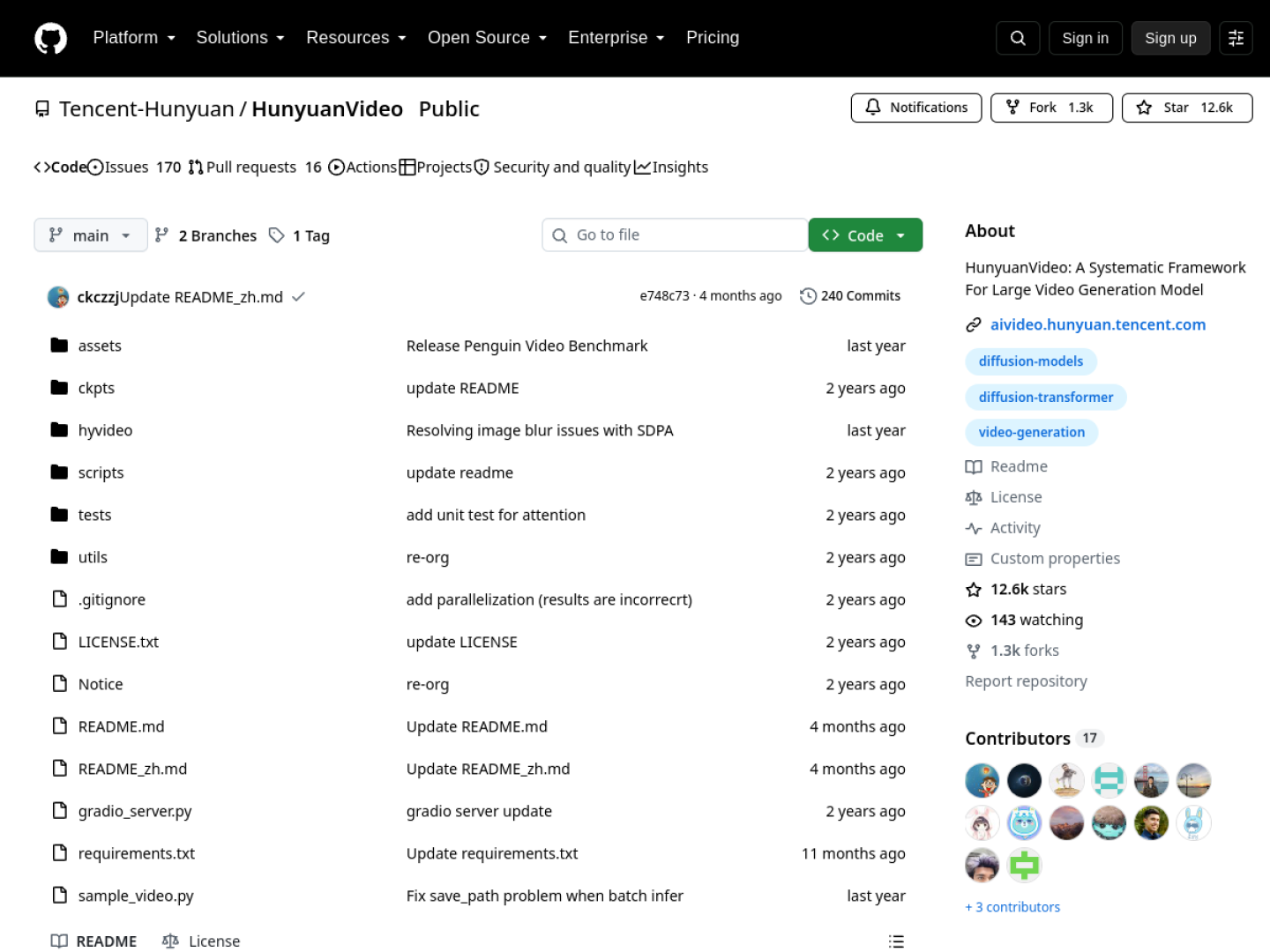 HunyuanVideo GitHub repository page