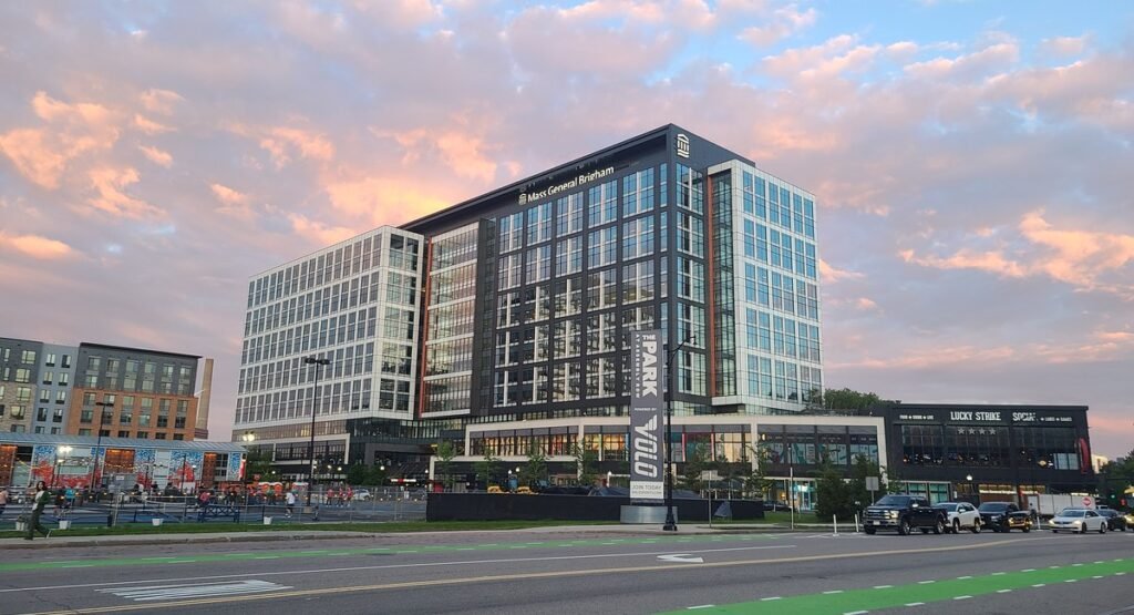 Mass General Brigham headquarters building, whose researchers developed the FAHR-Face AI