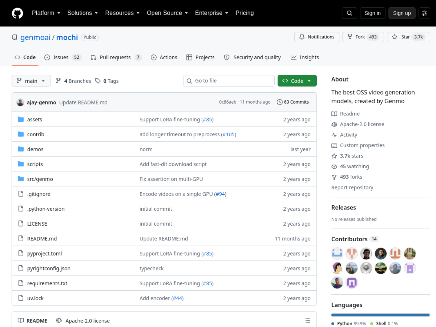 Mochi 1 GitHub repository page