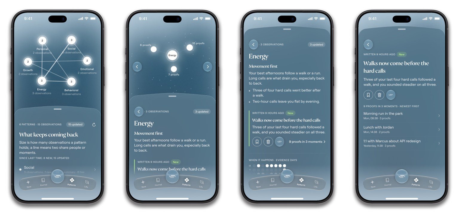 The Nirva companion app showing personal energy and pattern insights
