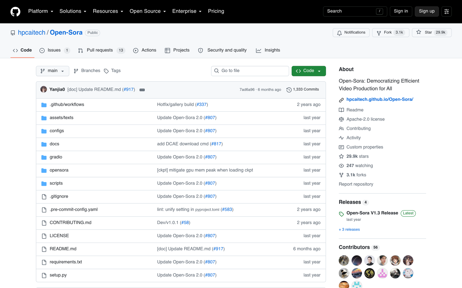Open-Sora GitHub repository page