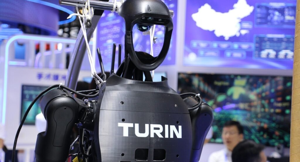 Humanoid AI robot on display