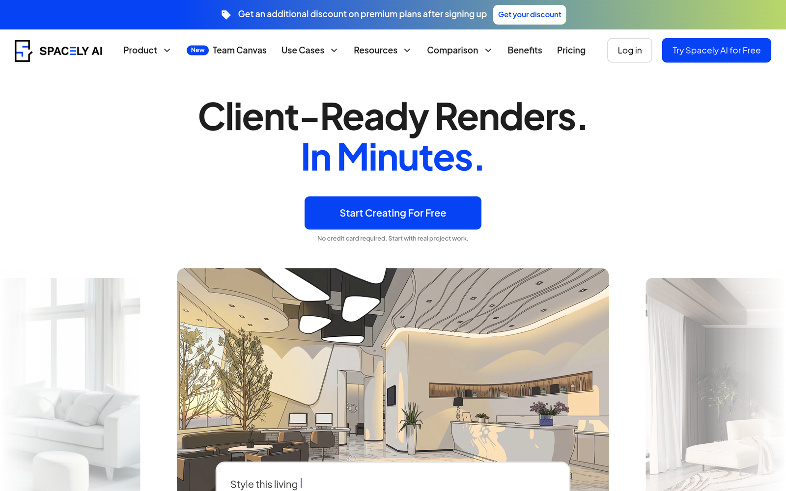 Spacely AI homepage showing its AI rendering tool