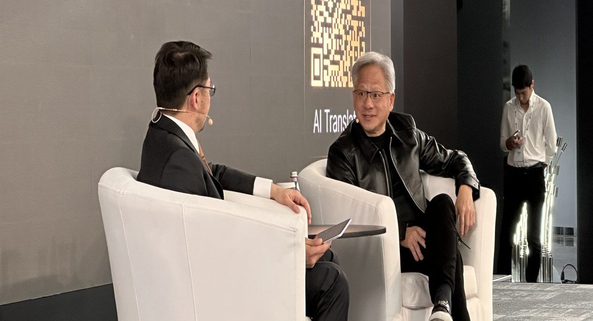 Nvidia chief executive Jensen Huang speaks with Kazakhstan deputy prime minister Zhaslan Madiyev in Astana on October 23, 2026