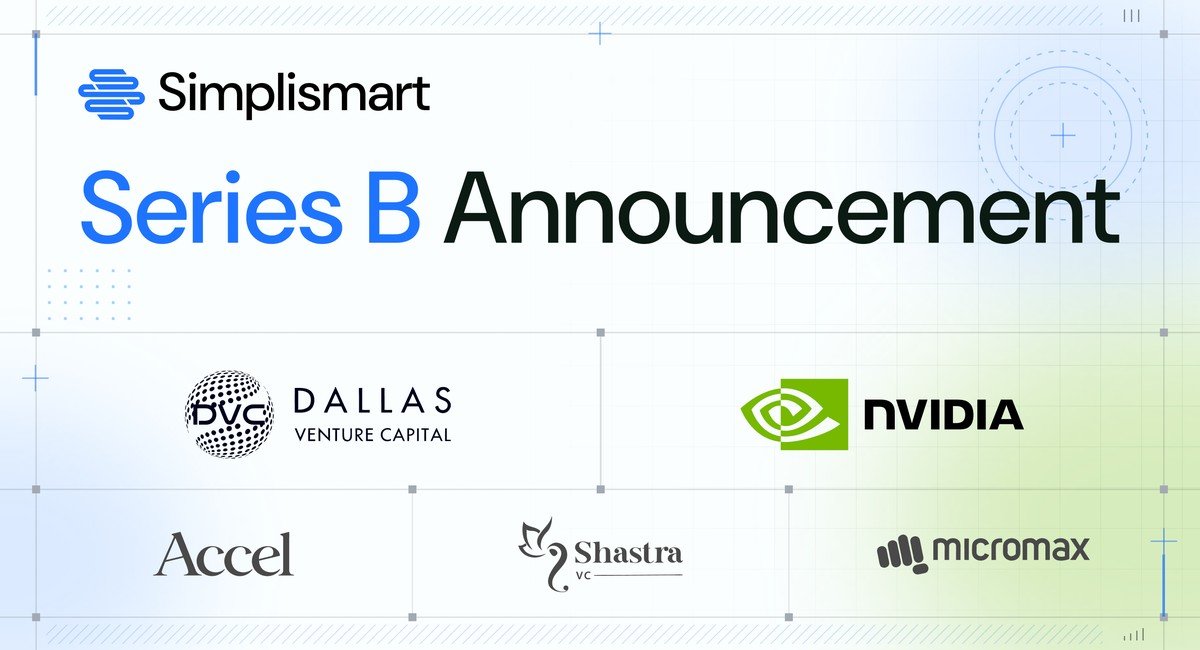 Simplismart Series B announcement graphic showing Dallas Venture Capital, Nvidia, Accel, Shastra VC and Micromax
