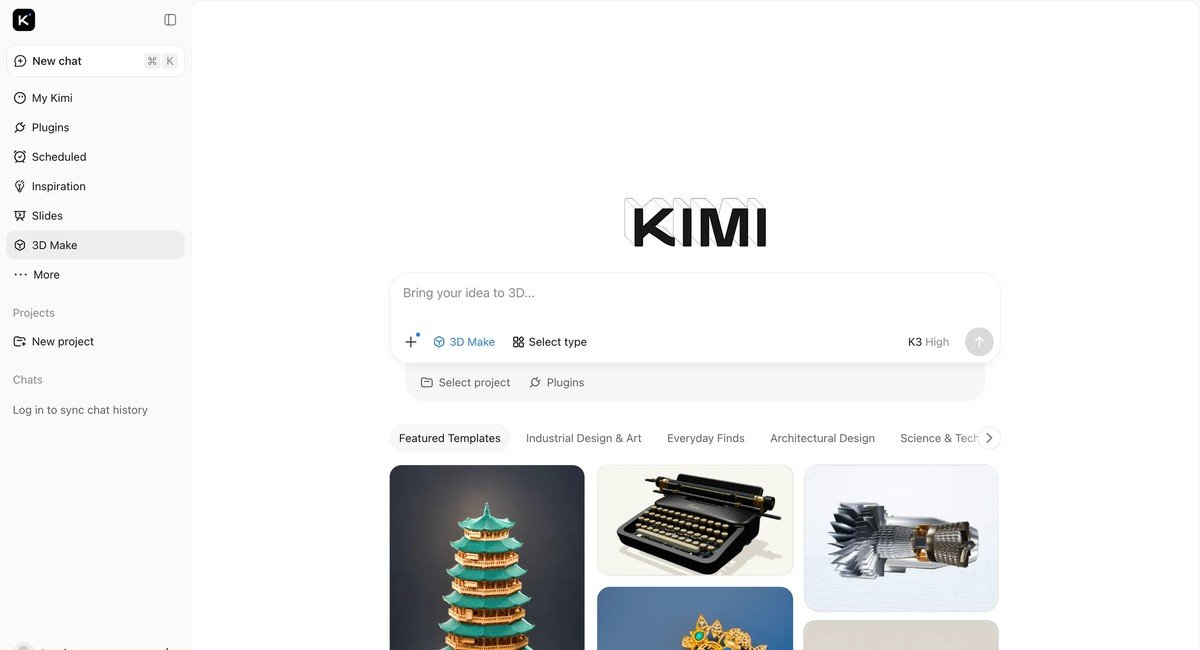 Kimi 3D Make product interface from Moonshot AI