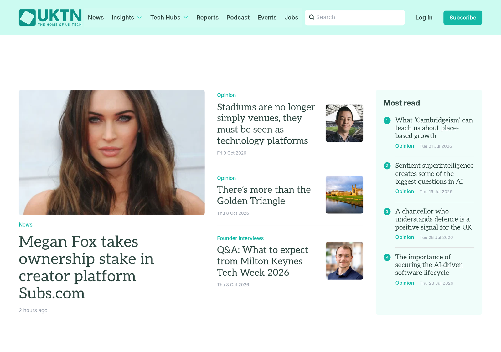 UKTN homepage showing UK tech news and analysis