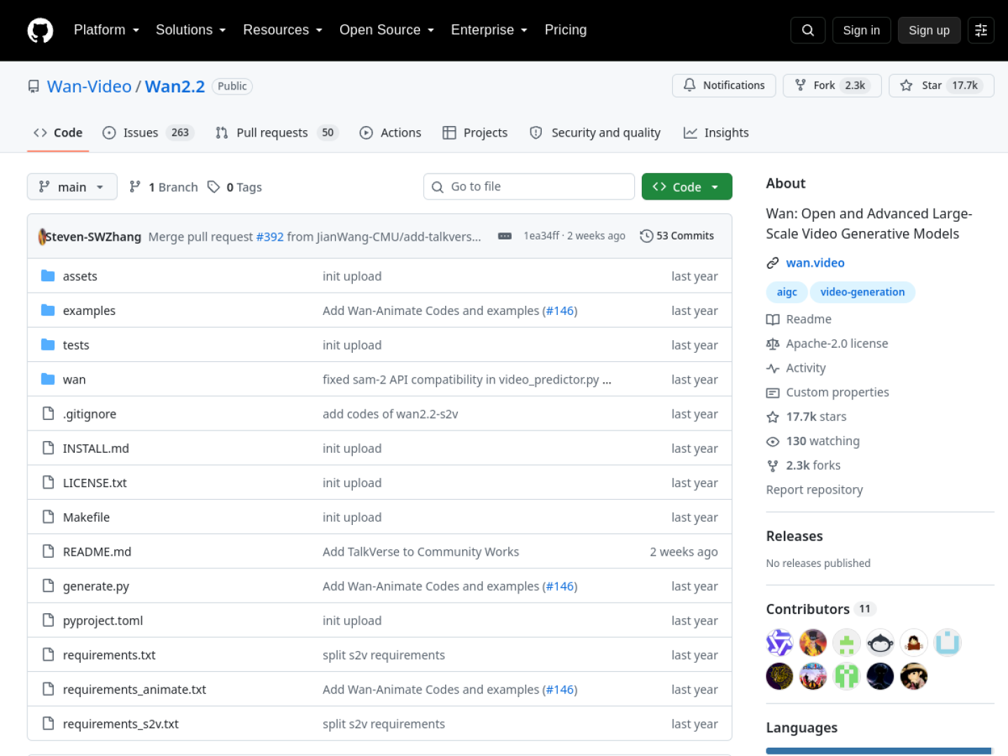 Wan 2.2 GitHub repository page